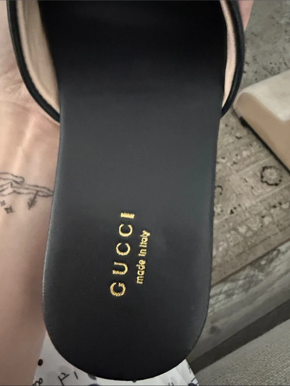 Gucci Black Leather Slides with Gold Double G Hardware NIB**Read Description**